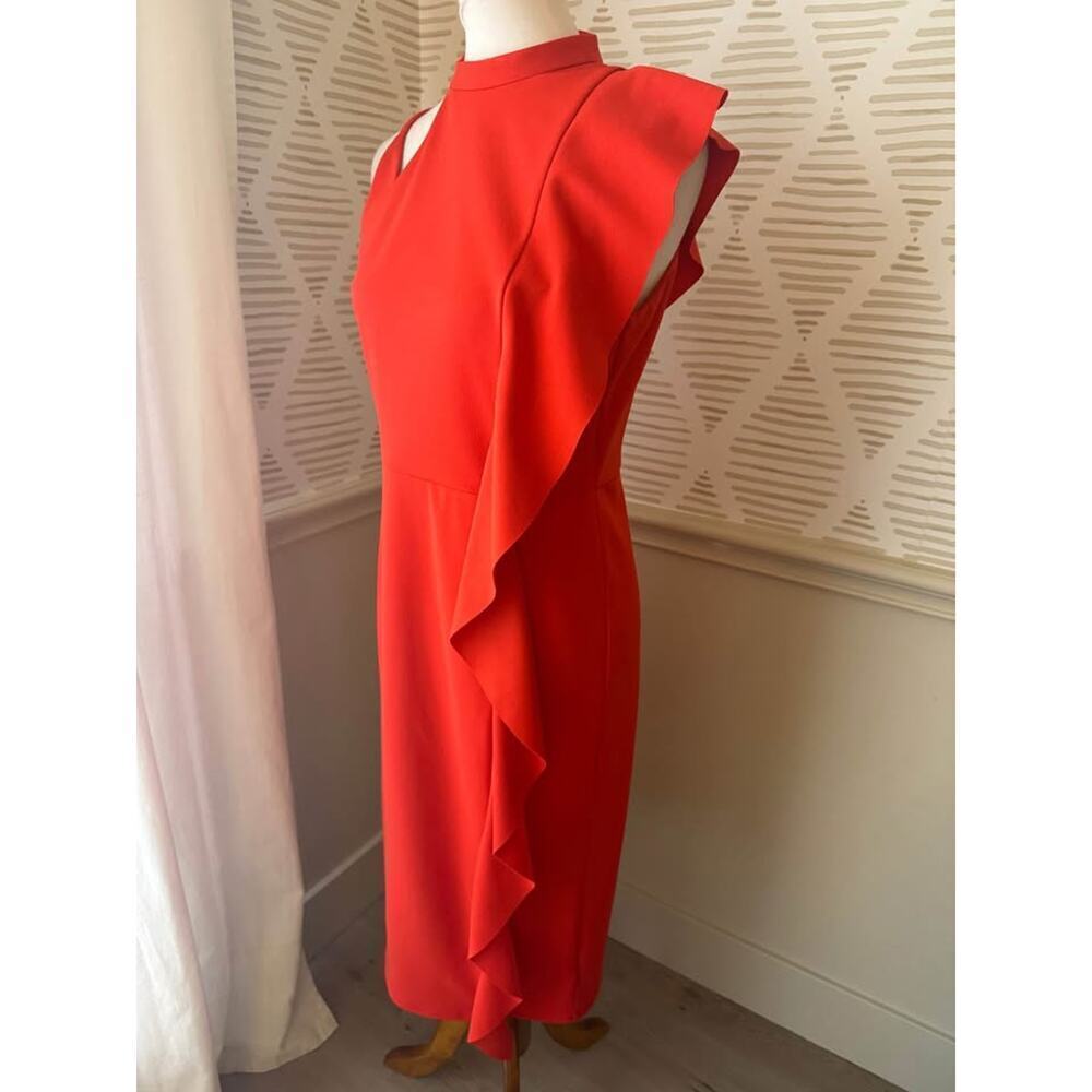Topshop Women’s Size 8 Medium Red Ruffle Asymetrical Party Cocktail Dress - Picture 3 of 7